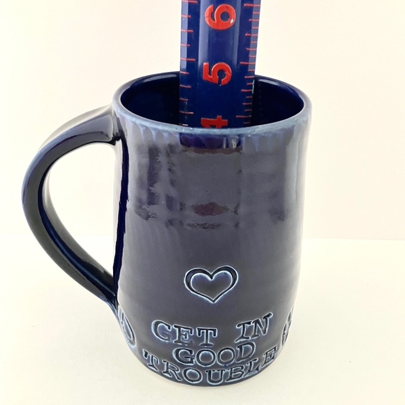 GET IN GOOD TROUBLE Coffee Mug Handmade By potter John Burke, NAVY NWT - Picture 3 of 10